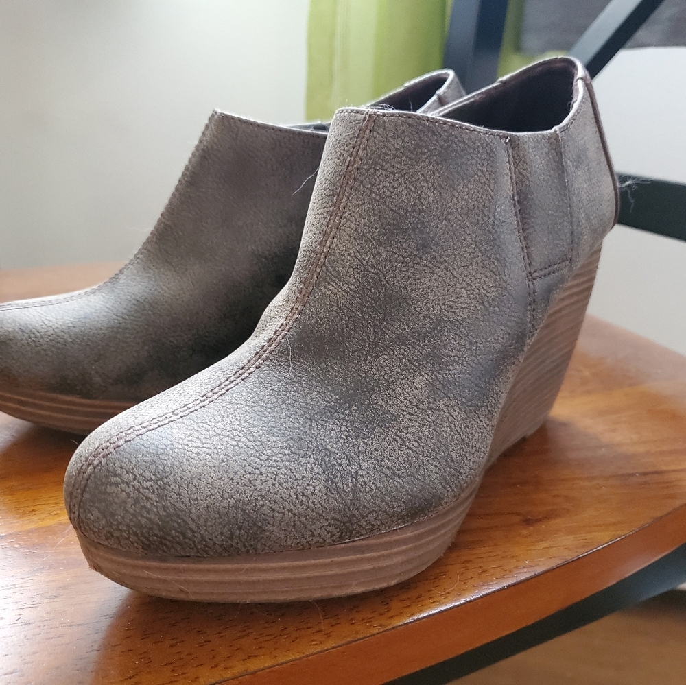 Brown wedge booties